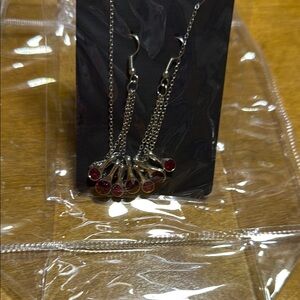 Elegant Silver and Red Drop necklace and Earrings set